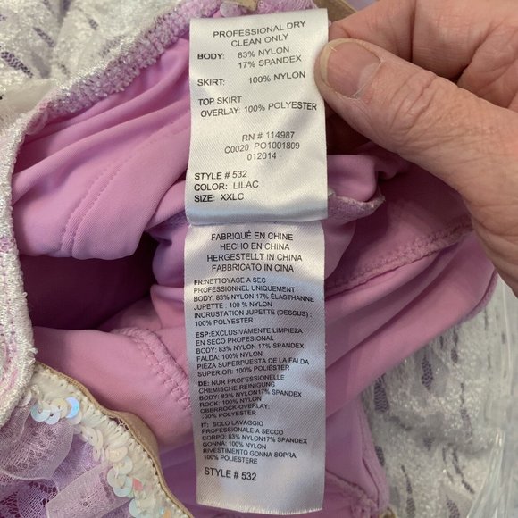 Revolution Dance Costume Girls Sz XXLC Lilac Purple DRESS Shimmer Stretch Tull - Picture 7 of 11